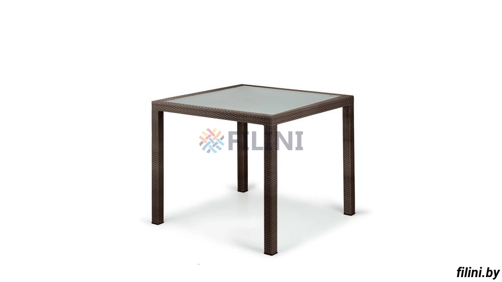 Квадратный стол "Модерн-2" из искусственного ротанга со стеклянной столешницей на четыре персоны купить в Минске у ООО Фокси крафт