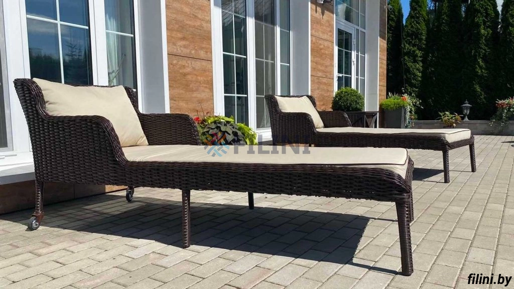 Купить садовый шезлонг "Сани" из искусственного ротанга для дачи, сада, веранды, террасы, пляжа, бассейна, СПА в Минске. ООО Фокси крафт - производство уличной мебели на заказ