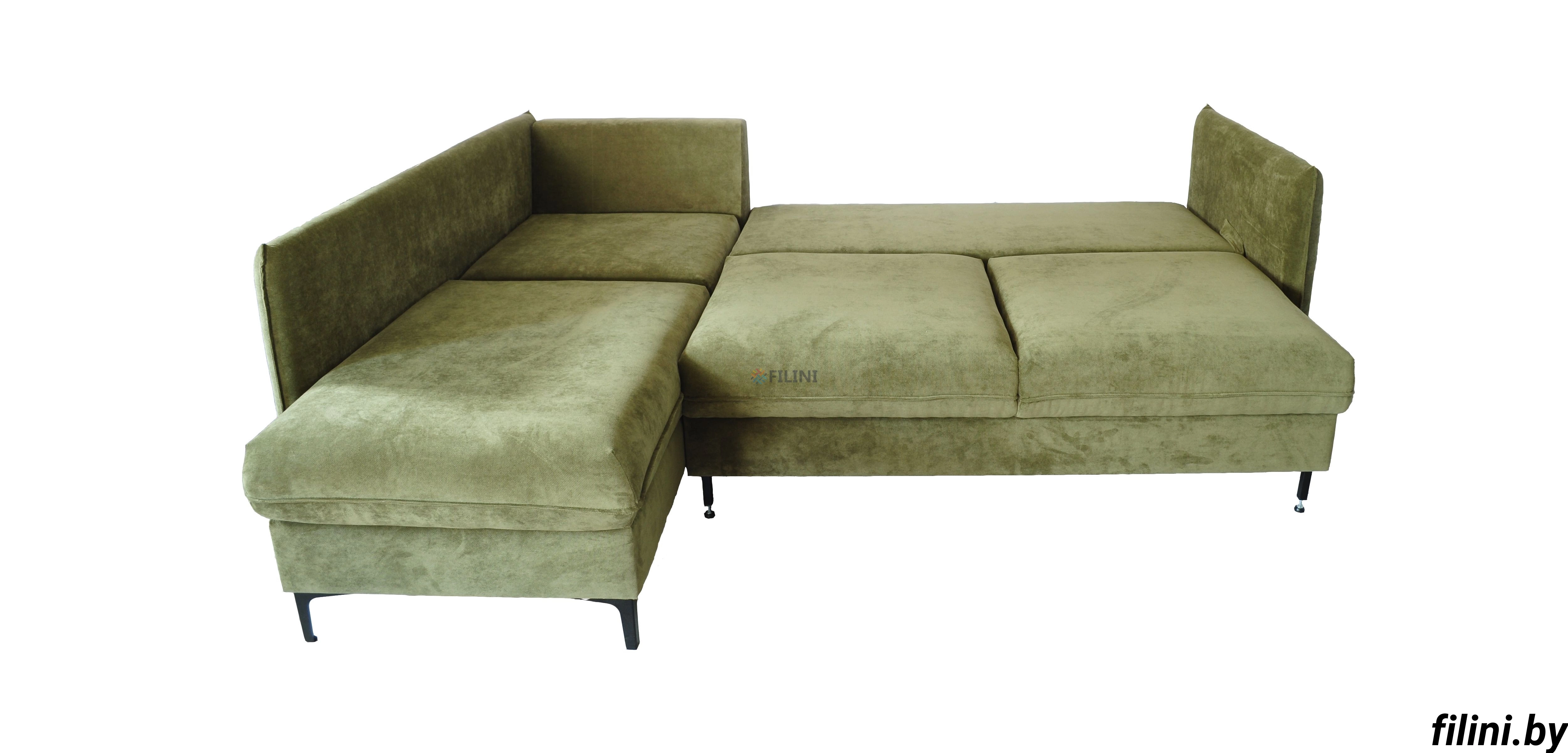 Роли - угловой диван для ежедневного сна болотного цвета, с механизмом разложения 