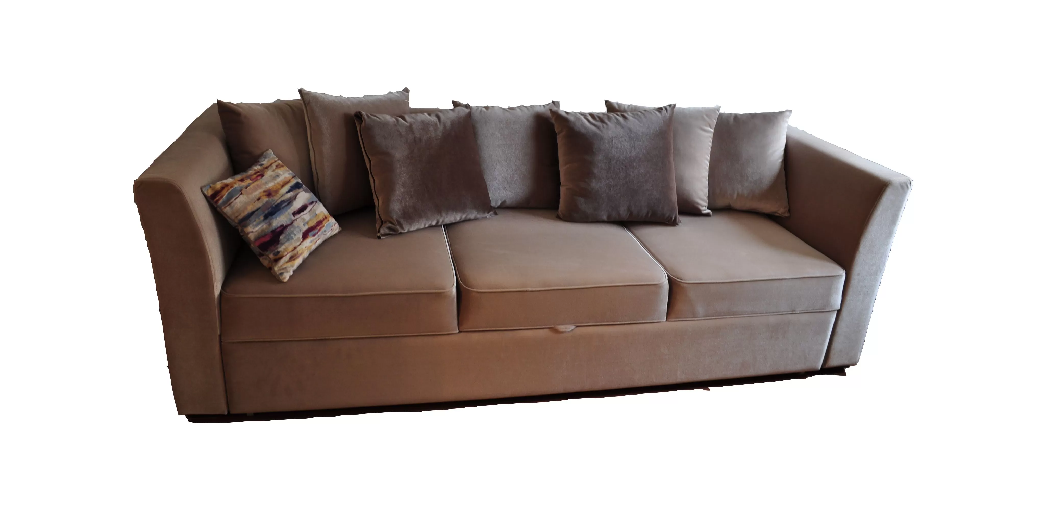 Коричневый трехместный диван-кровать 