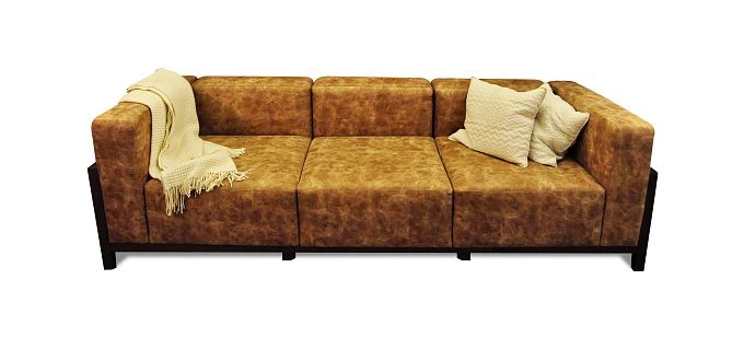 Большой диван "Бетонг" без механизма разложения, для гостиной, зала и офиса, коричневого цвета с рыжим оттенком, на заказ у производителя ООО Фокси крафт Минск