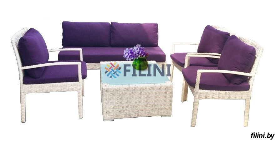 Диван, три кресла и журнальный столик в комплекте уличной мебели для дачи из коллекции "Модерн"