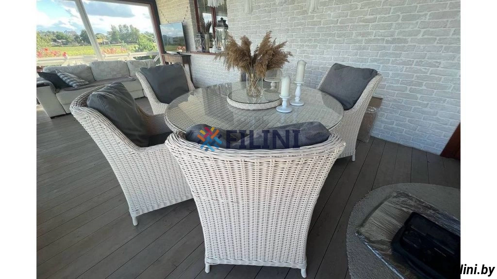 Набор уличной мебели "Прованс" - кресла и обеденный круглый стол из искусственного ротанга