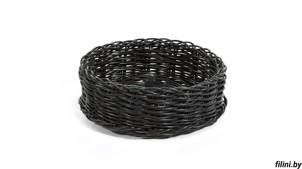 Небольшая круглая плетеная корзина "ФА-2" для хранения продуктов черного цвета купить в Минске оптом и в розницу. Аксессуары из искусственного ротанга различных форм и расцветок на заказ у производителя ООО Фокси крафт