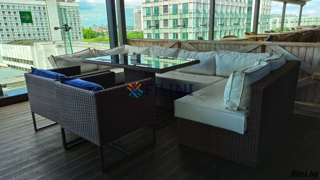 Набор садовой мебели "Рубик" - угловой диван, кресла и стол из искусственного ротанга