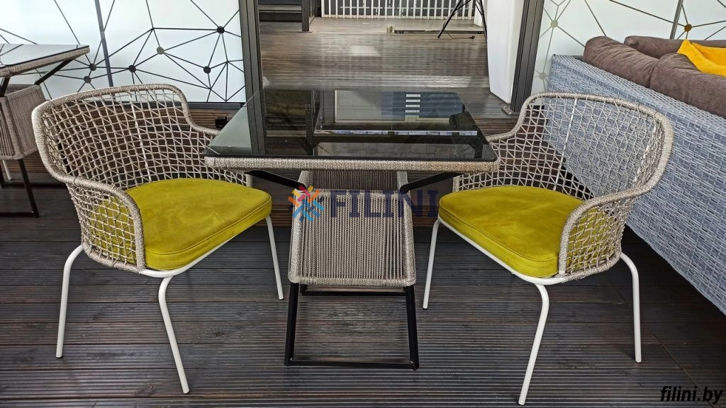 Обеденный комплект уличной мебели для кафе "Клауд" - стол и стулья из роупа (веревки) в каталоге производителя FILINI