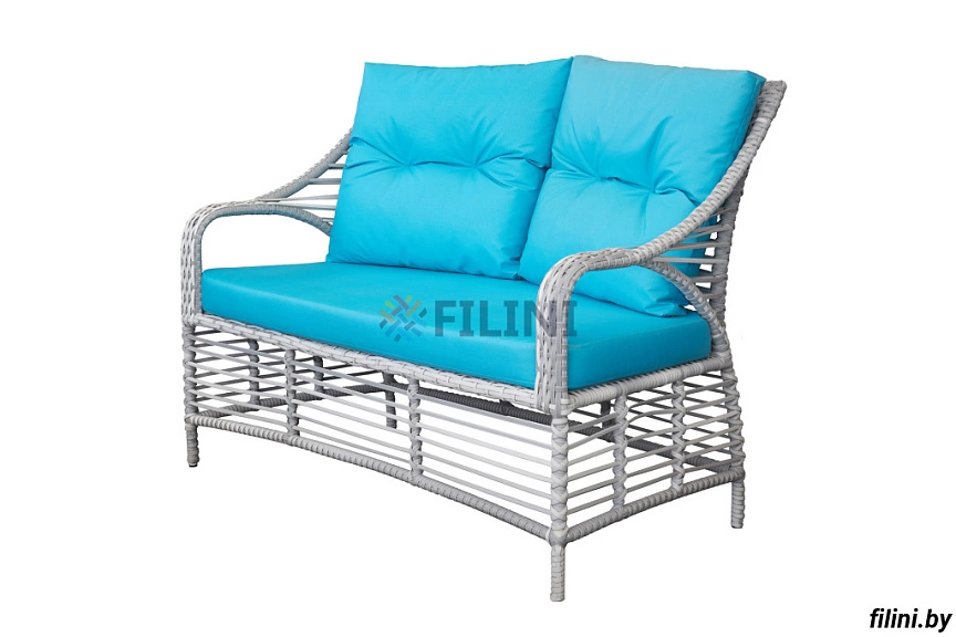 Плетеный диван "Бей" из искусственного ротанга пропиленового шнура для балкона, лоджии, веранды, террасы, сада. Садовые 2-х и 3-х местные угловые и прямые диваны с подушками. Фокси крафт - производство уличной мебели в Минске