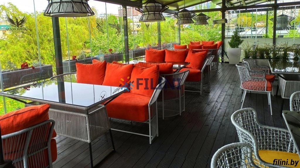 Комплект уличной мебели для кафе "Клауд" - диван, стол и стулья из роупа (веревки) в каталоге FILINI